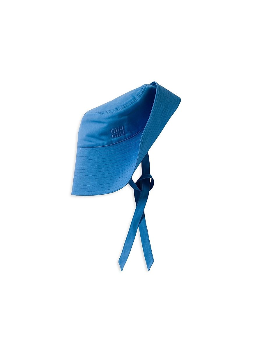Women's Wide-Brimmed Poplin Bucket Hat - Blue - Size Small