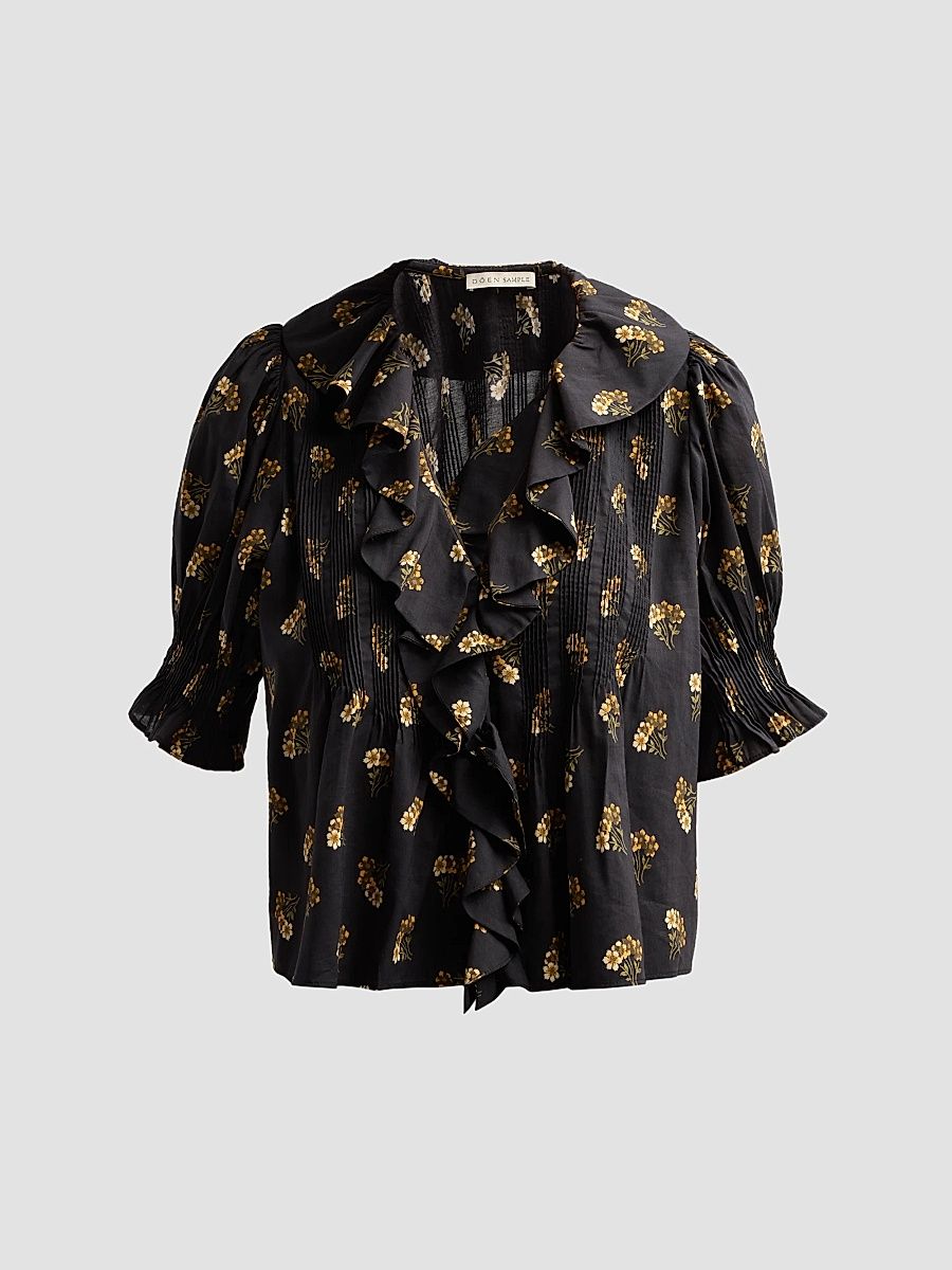 Women's Henri Floral Ruffle Blouse - Buttercup Bouquet - Size Medium