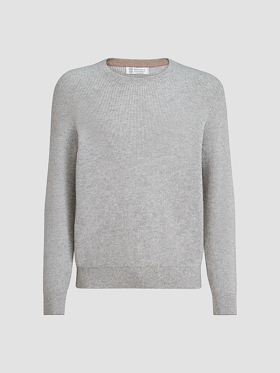Brunello Cucinelli Men's Cashmere English Rib Sweater - Pebble - Size 40