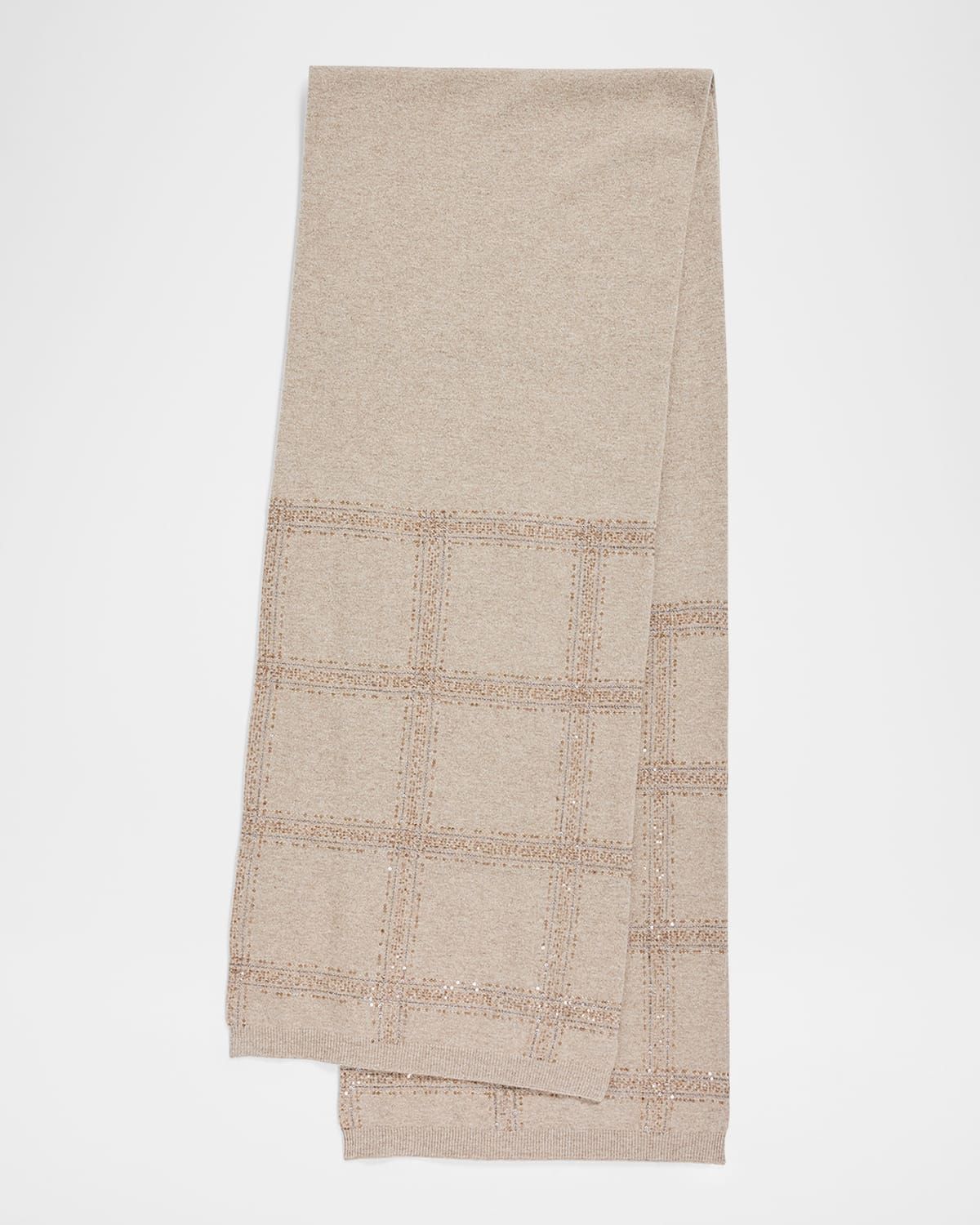 Sequined Check Wool Cashmere Scarf
