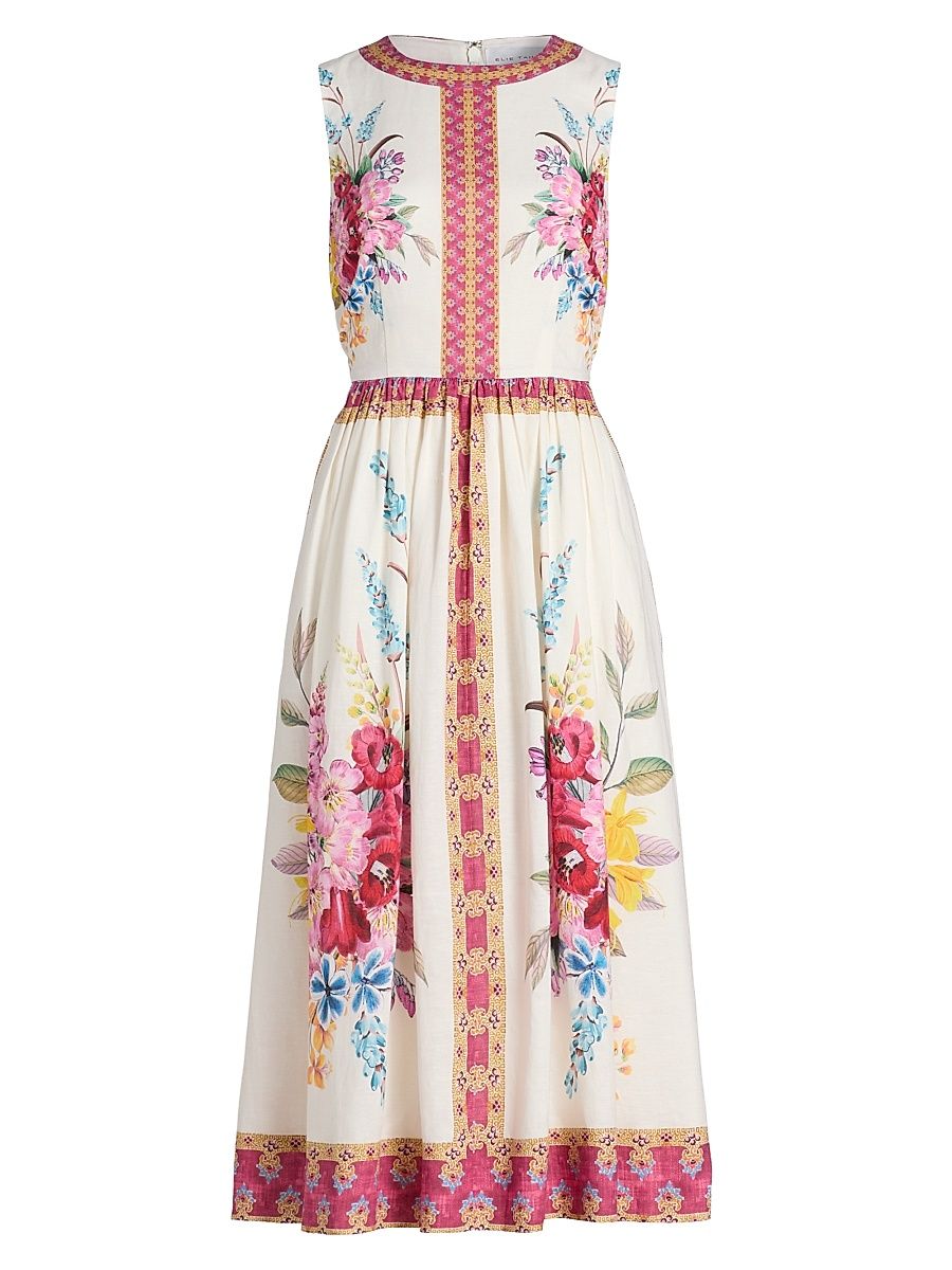 Women's The Scarlett Linen Midi Dress - Tiara Garden Print - Size 16