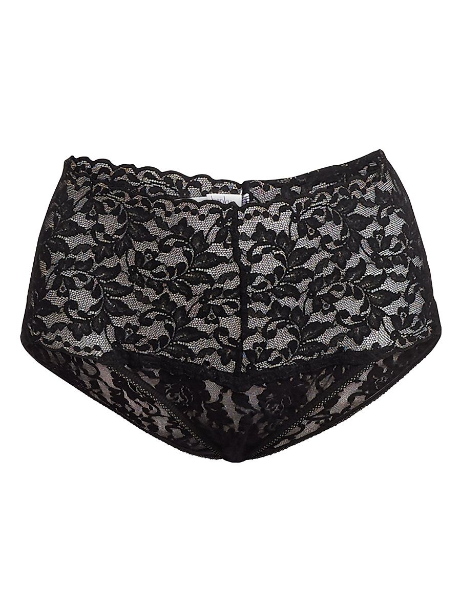 Women's Retro Lace Briefs - Black - Size Large
