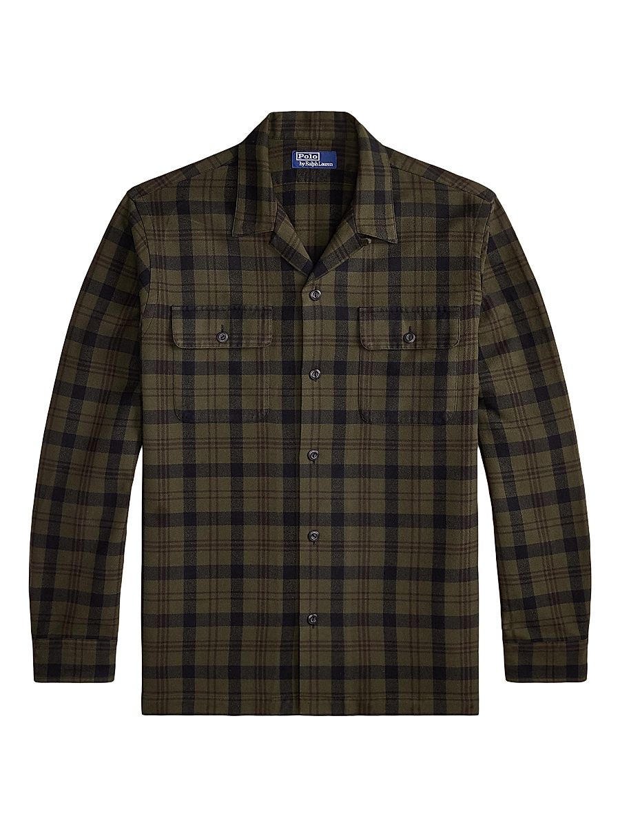 Men's Plaid Cotton Shirt - Olive Black - Size XL