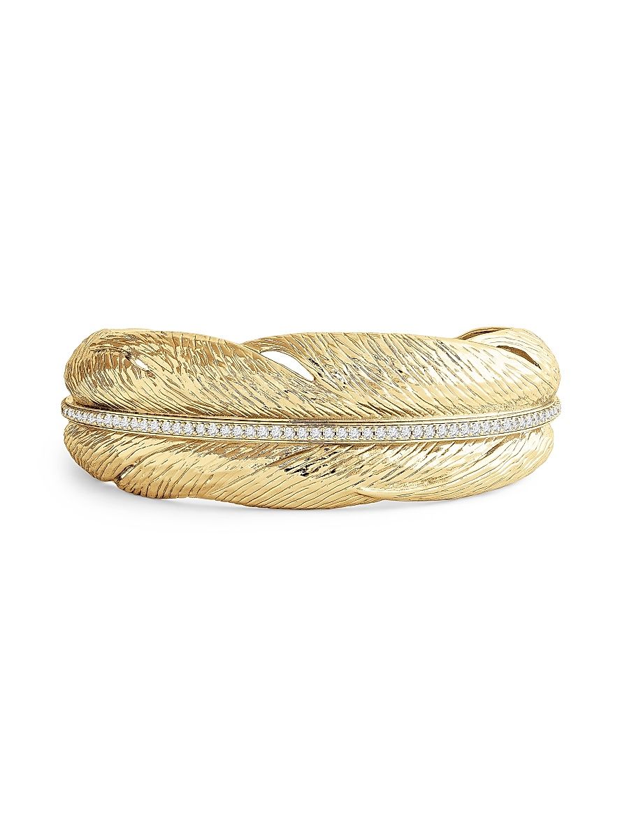 Women's Feather 18K-Gold-Plated & Crystal Narrow Hinged Cuff - Gold