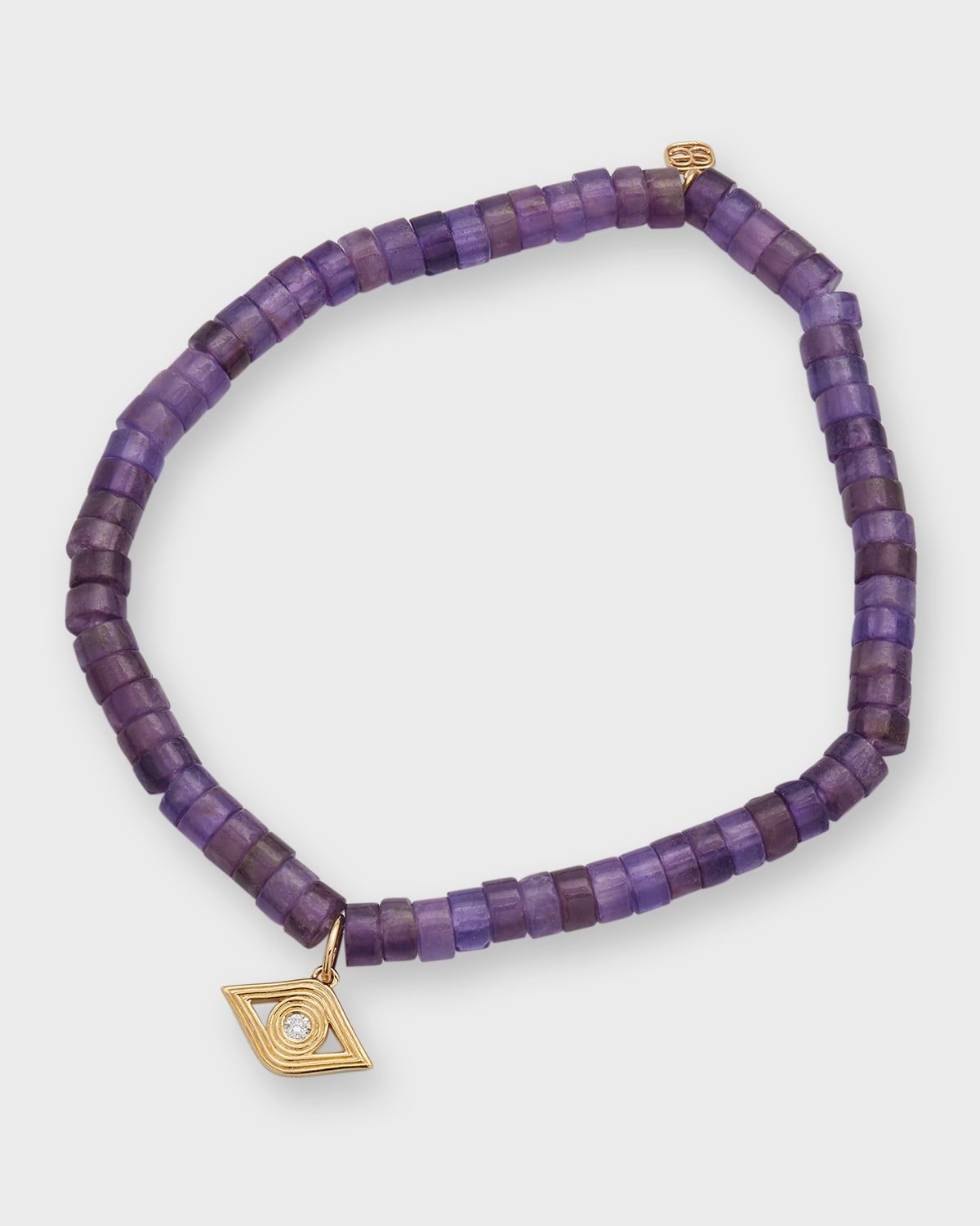 14k Gold Amethyst Beaded Bracelet with Diamond Evil Eye Charm