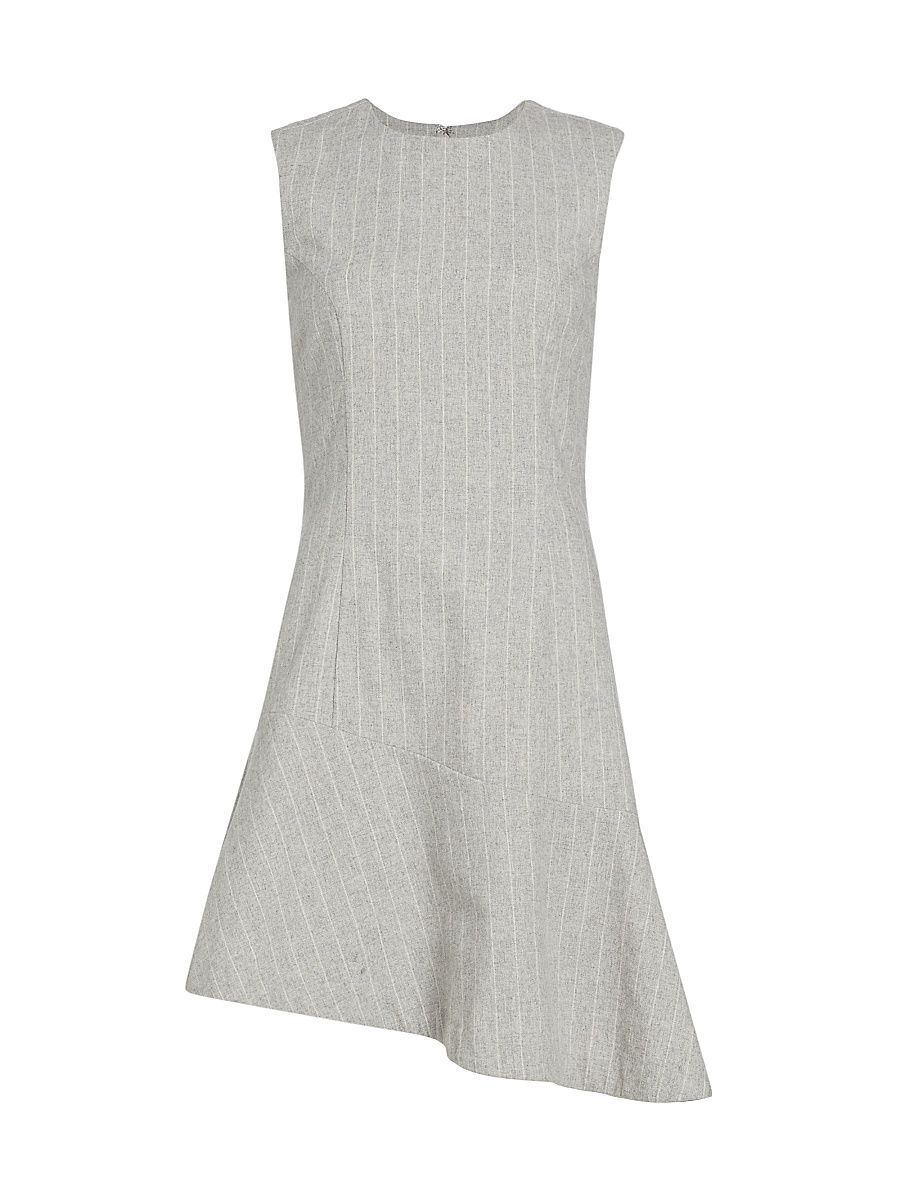 Women's Mei Pinstripe Asymmetric Minidress - Grey White - Size 10