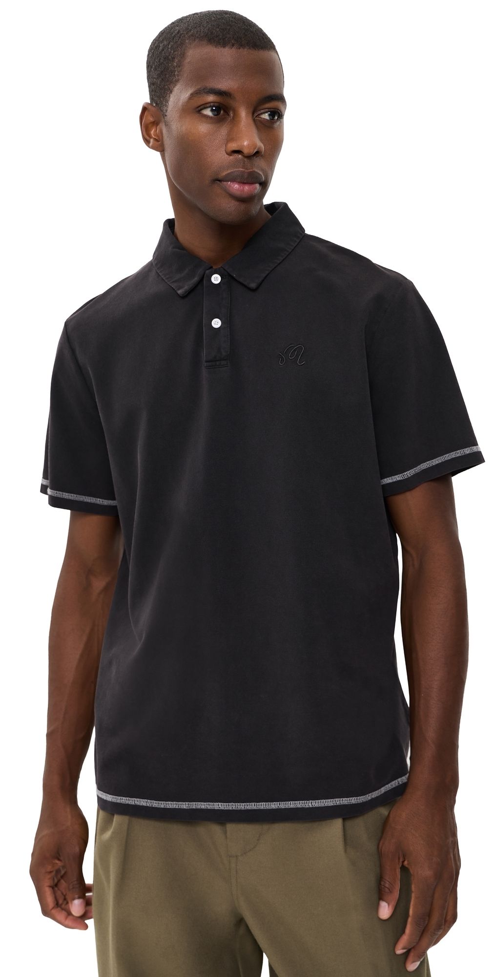 Malbon Overdyed Pique Polo Black XXL