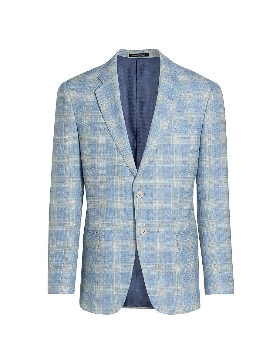 Men's Plaid Wool Sports Jacket - Azzurro Check - Size 48