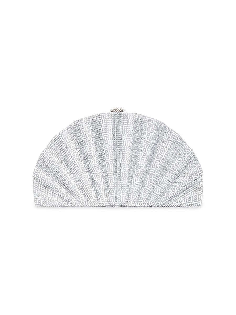 Women's Origami Fan Crystal Clutch - Silver Rhine