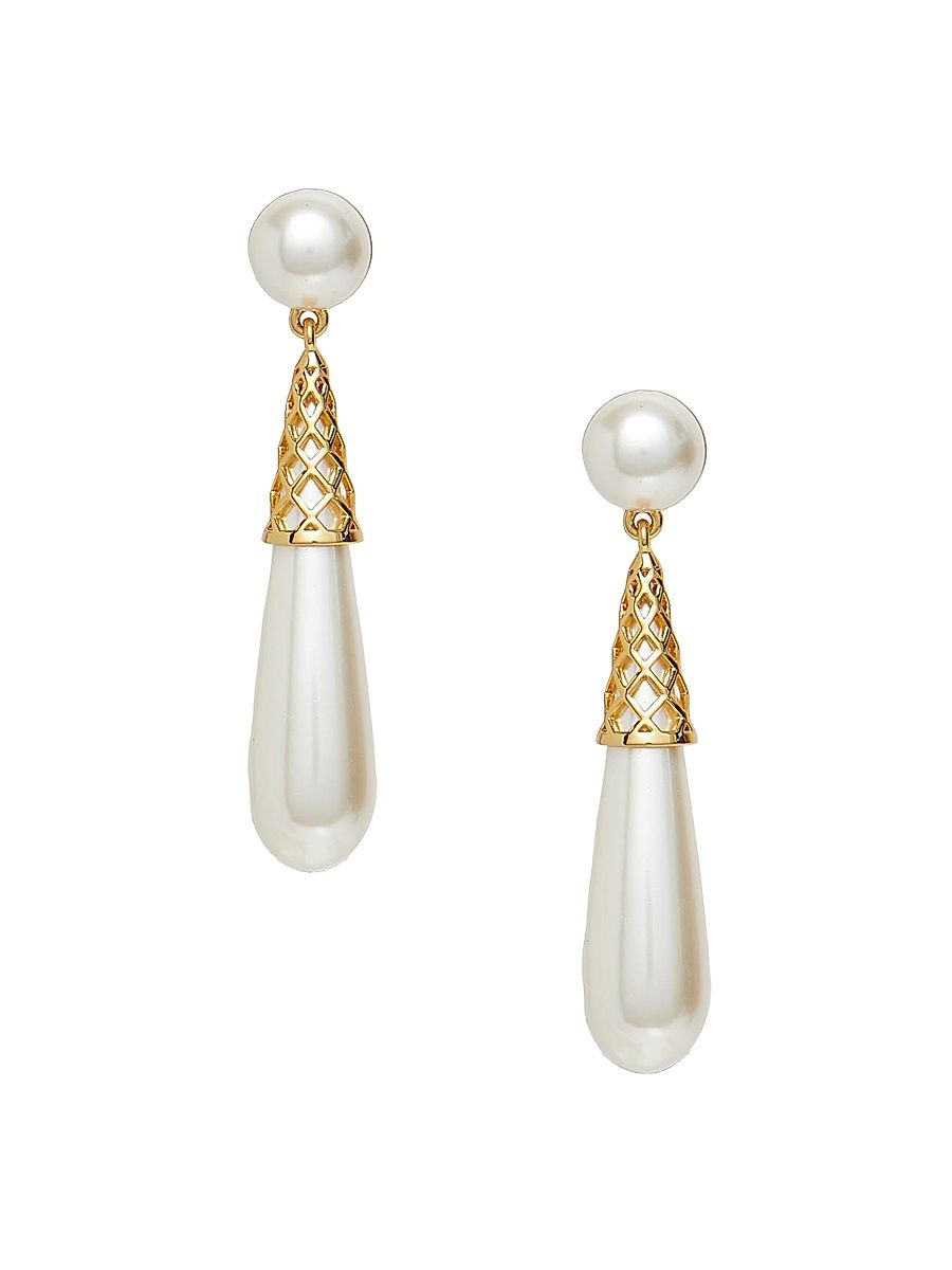 Women's Gold Cage 14K-Gold-Plated & Imitation Pearl Drop Earrings - Pearl