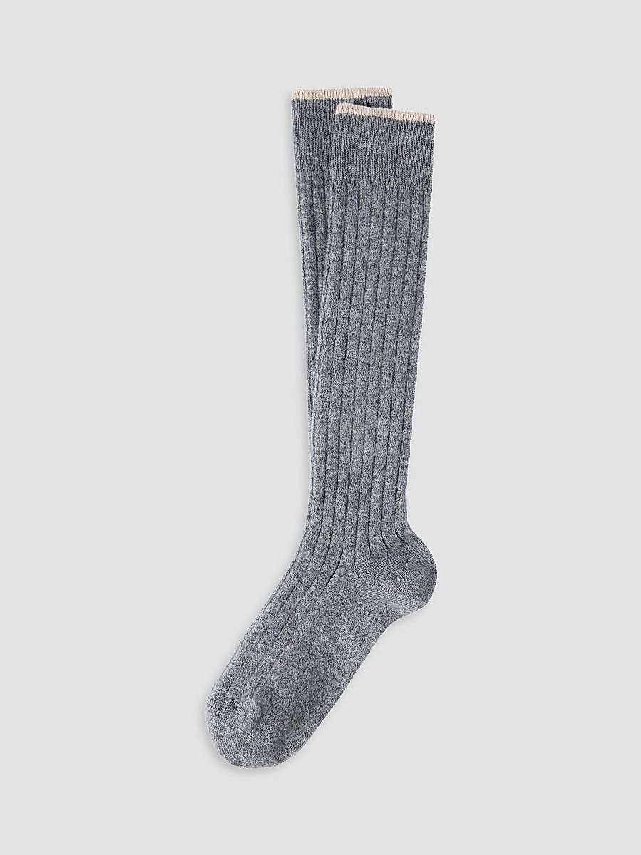 Men's Cashmere Rib Knit Socks - Medium Grey - Size XXL