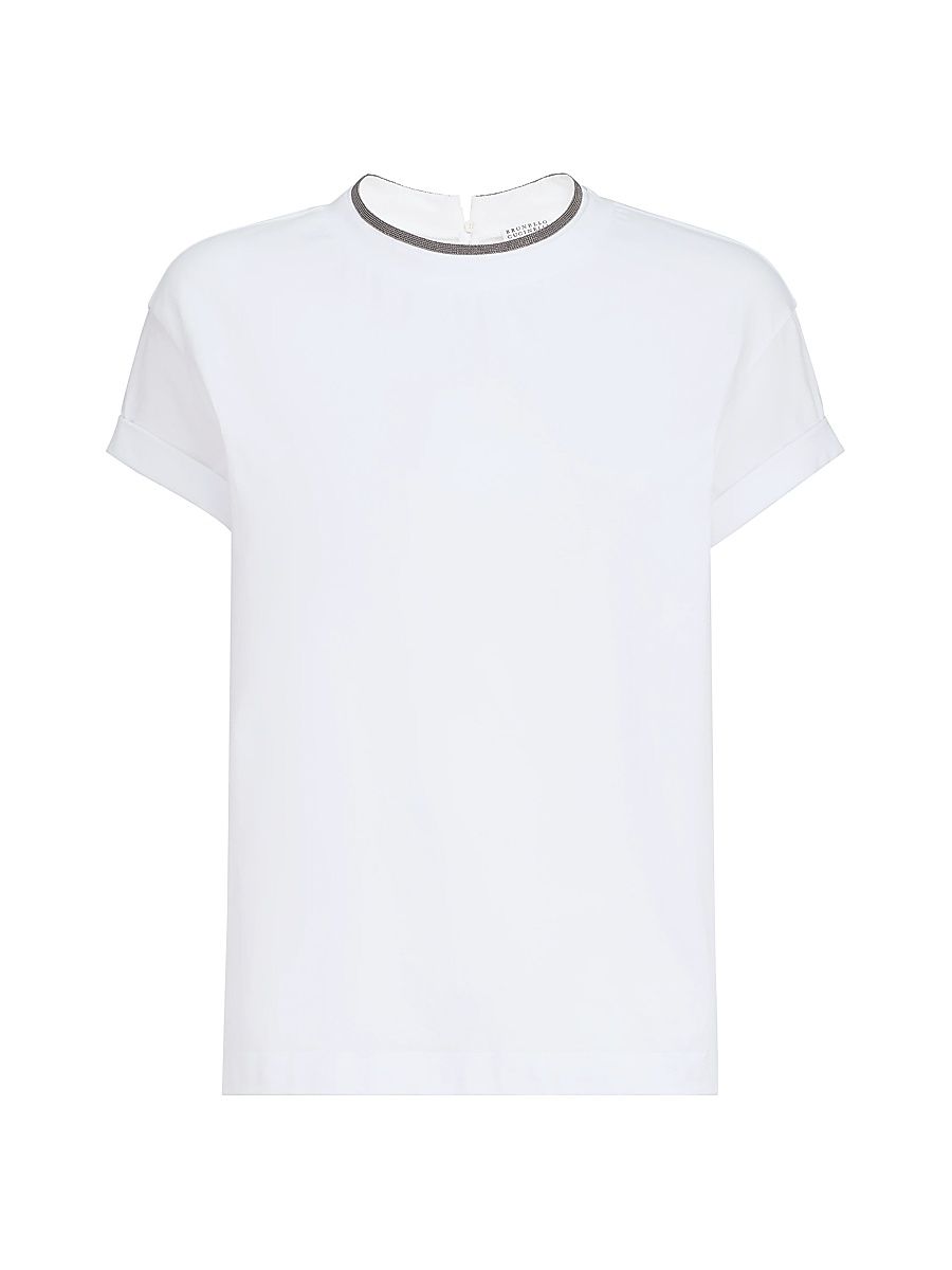 Women's Stretch Cotton Jersey T Shirt with Monili - White - Size XXXL