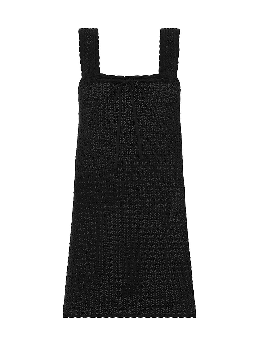 Women's Pointelle Scalloped Minidress - Noir - Size Small