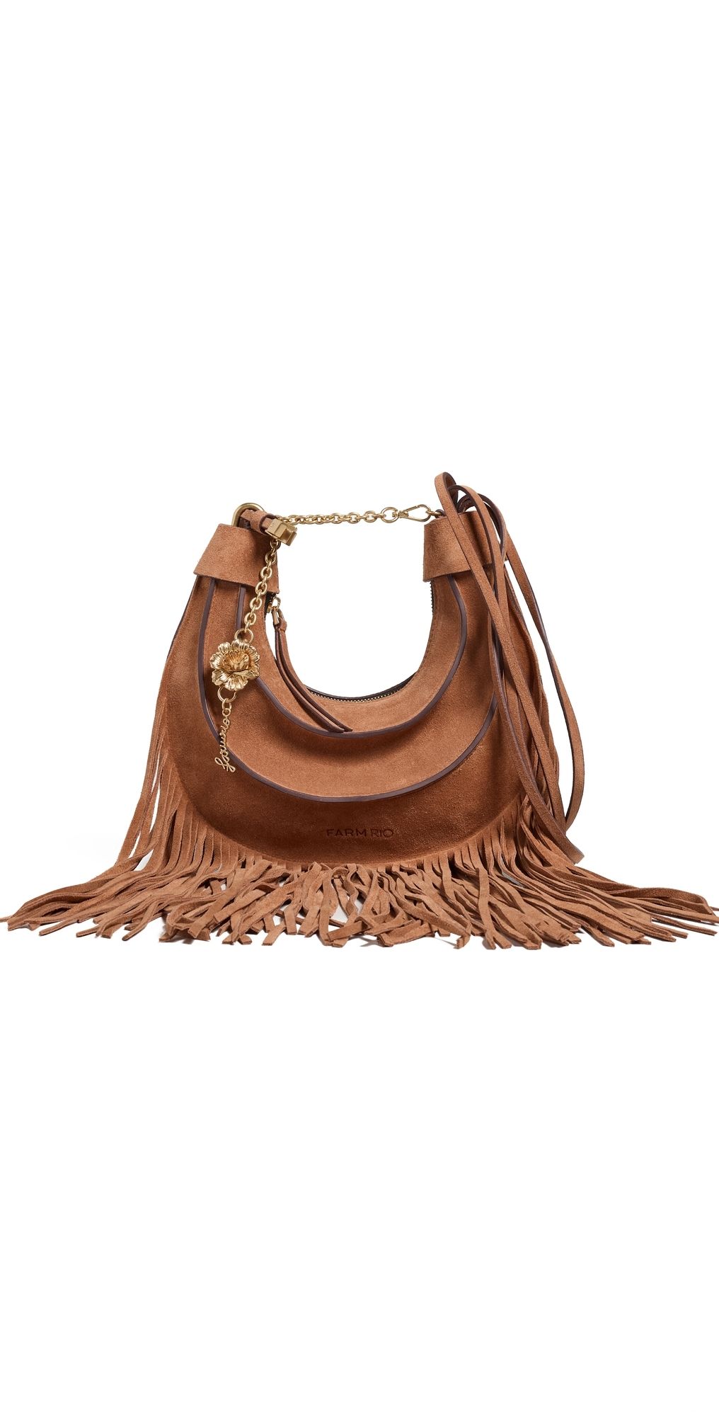 FARM Rio Suede Hobo Large Fringes Banana Bag Cuoio One Size