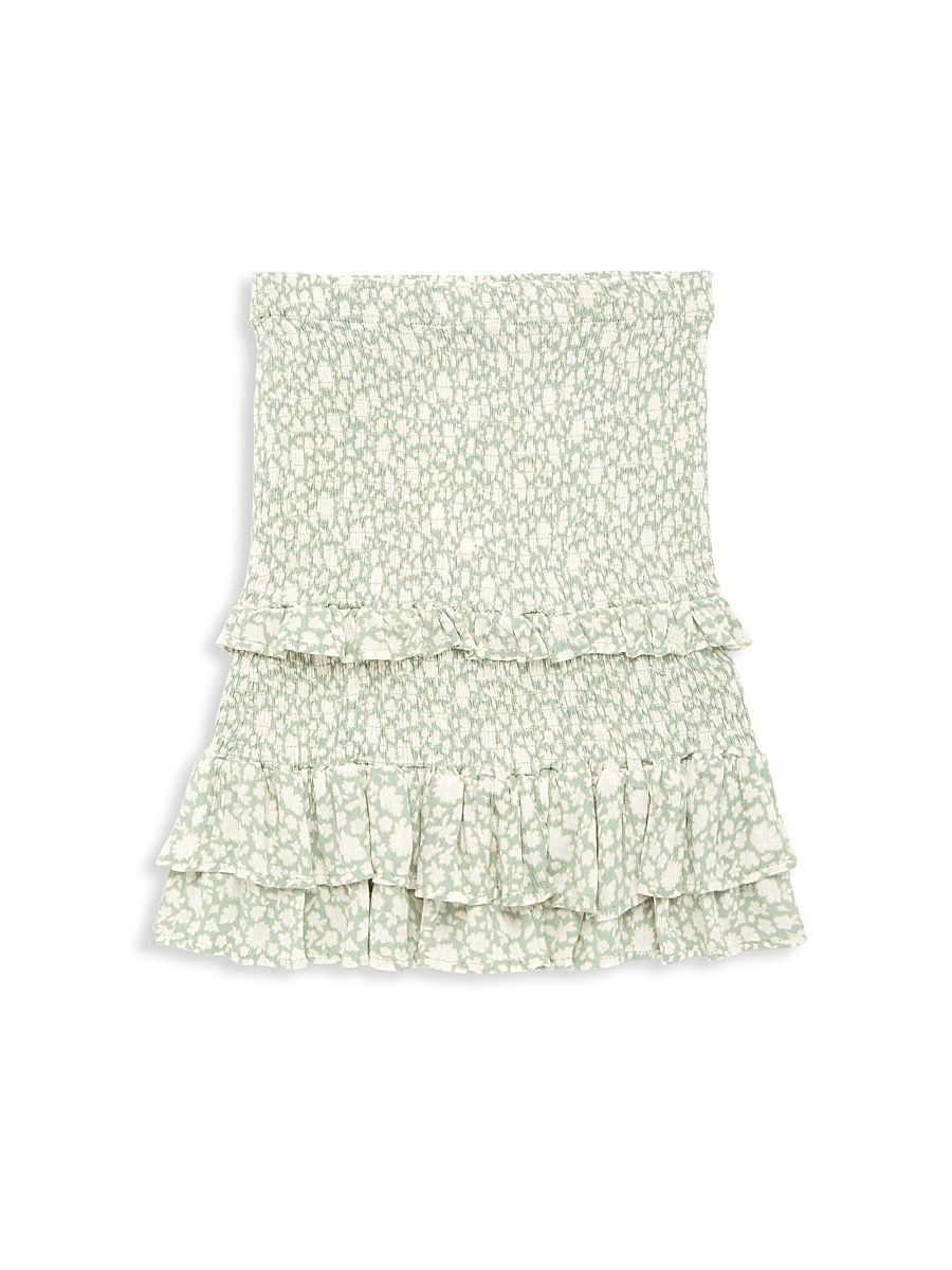 Girl's Floral Printed Smocked Ruffle Skirt - Sage - Size 14