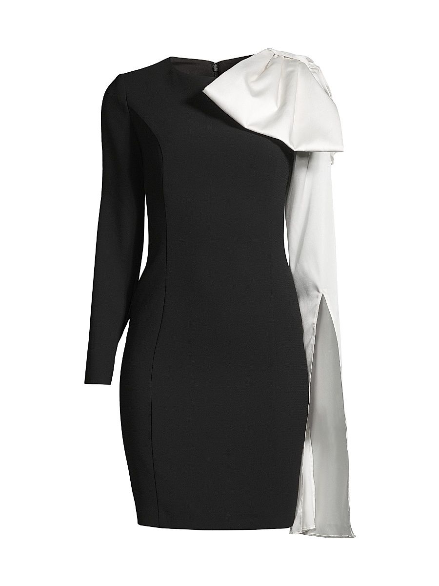 Women's Crepe Bow-Sleeve Minidress - Black Ivory - Size 14