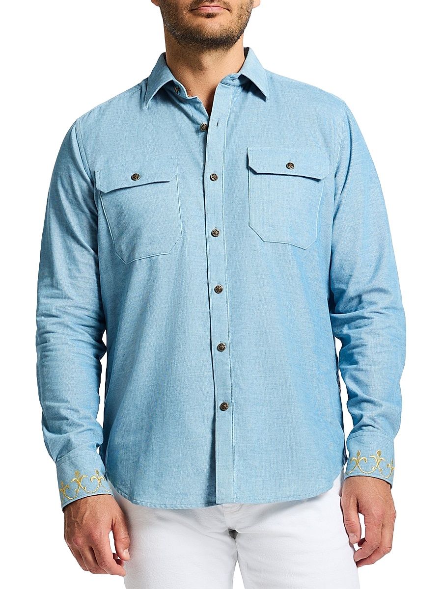 Men's Le Corduroy Woven Shirt - Blue - Size Large
