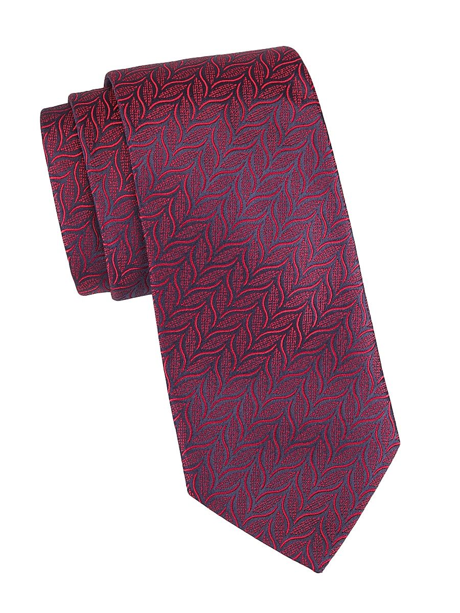 Men's Vine Silk Jacquard Tie - Navy Red