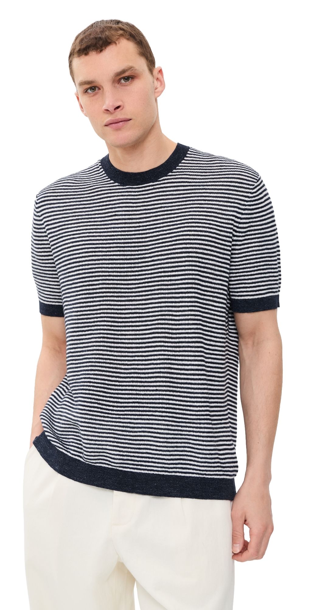 Theory Stripe Tee In Pacific Linen New Baltic/Winter Ivory S