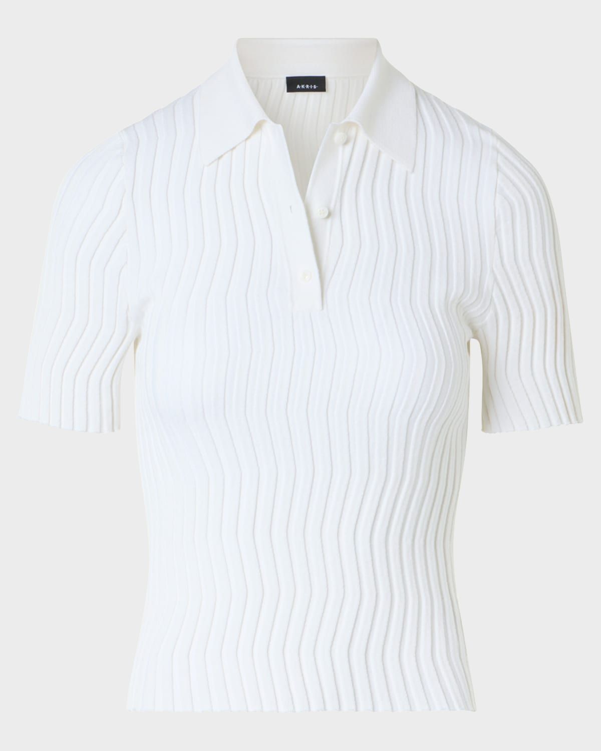 Zigzag Rib Knit Short-Sleeve Polo Sweater