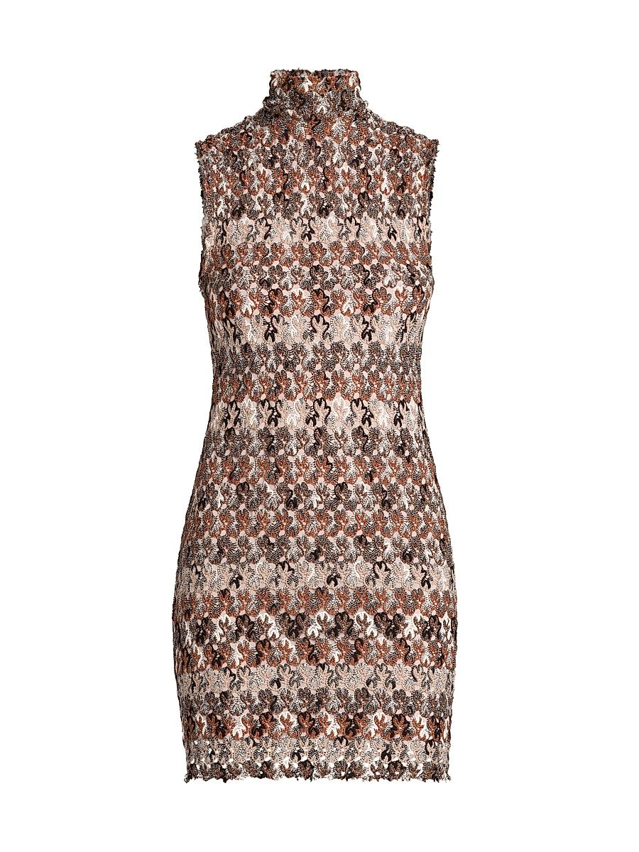 Women's Rolled-Neck Knit Minidress - Light Brown Tones And Orange - Size 8