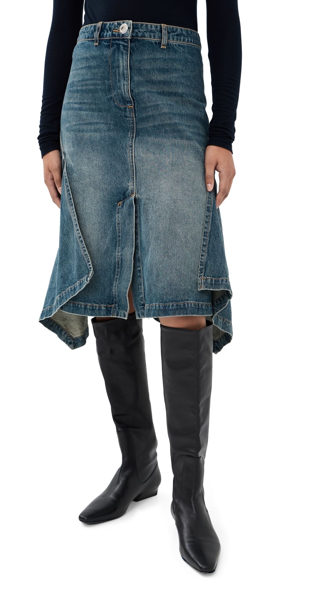 Brandon Maxwell The Frankie Skirt with Cascade Hem Blue Wash 27