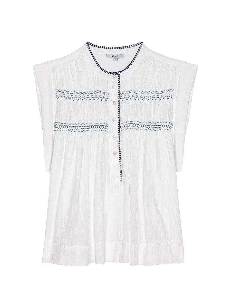 Women's Willow Pleated Cotton Top - White - Size Large