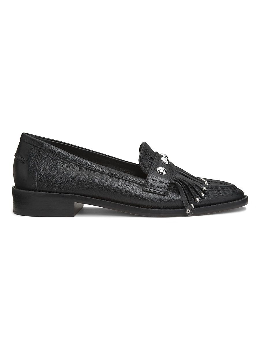 Women's Gina Fringed Leather Loafers - Black - Size 9