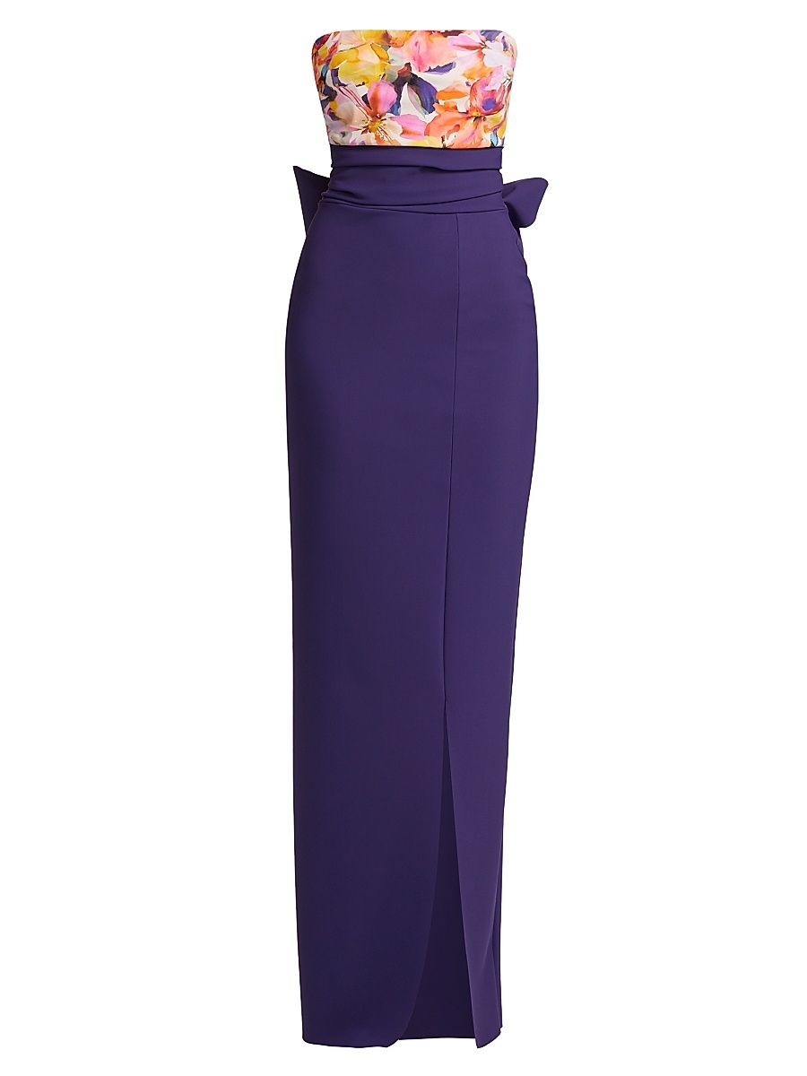 Women's Nariaki Floral Bodice Column Gown - Ink Balinese - Size 8