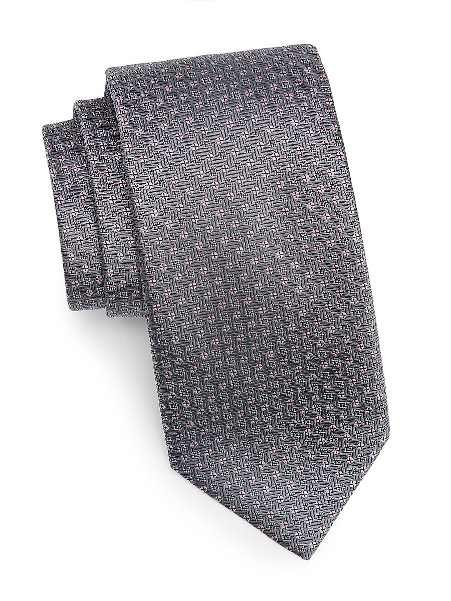 Men's Geometric Silk Tie - Grey