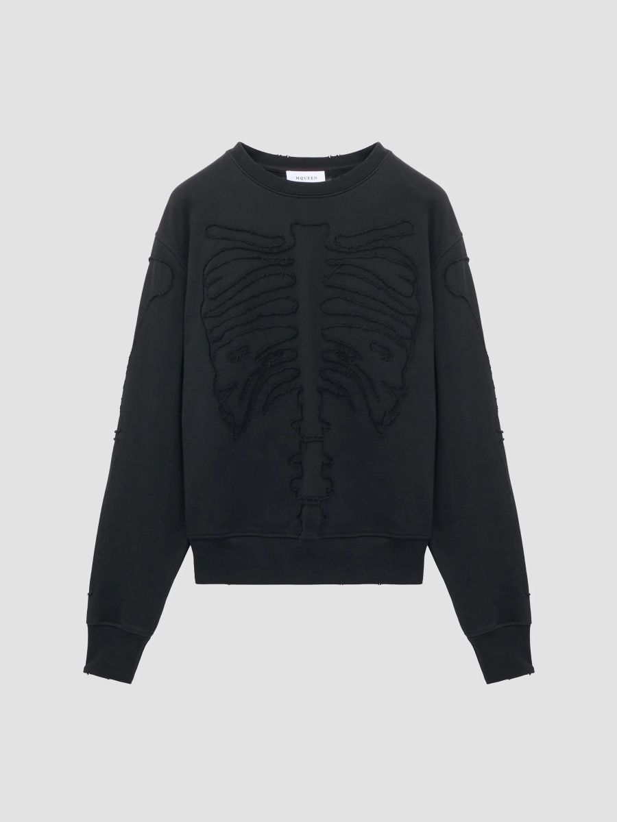 McQueen Men's Ribcage Appliqué Cotton Crewneck Sweatshirt - Black - Size XL
