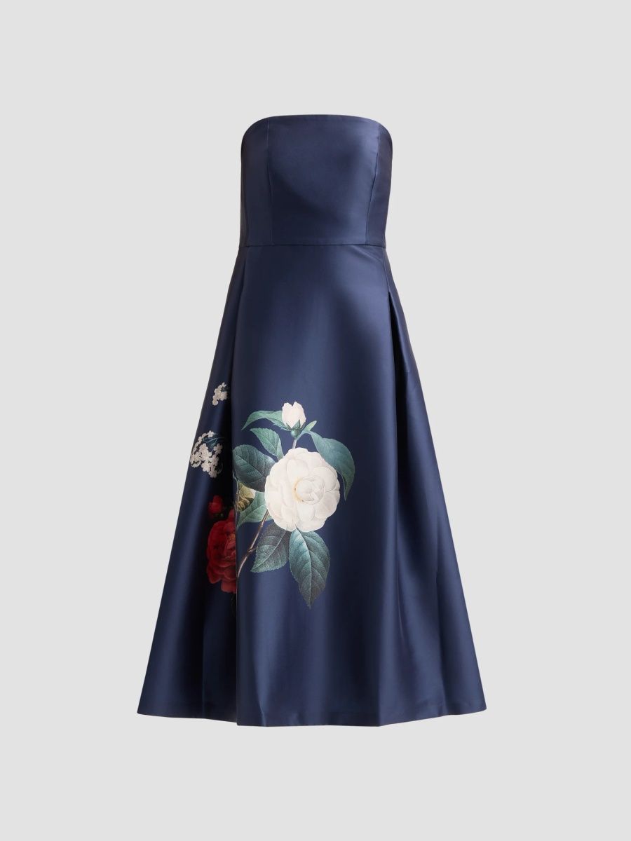 SACHIN BABI Women's Shay Strapless Tea-Length Dress - Crimson Bouquet - Size 4
