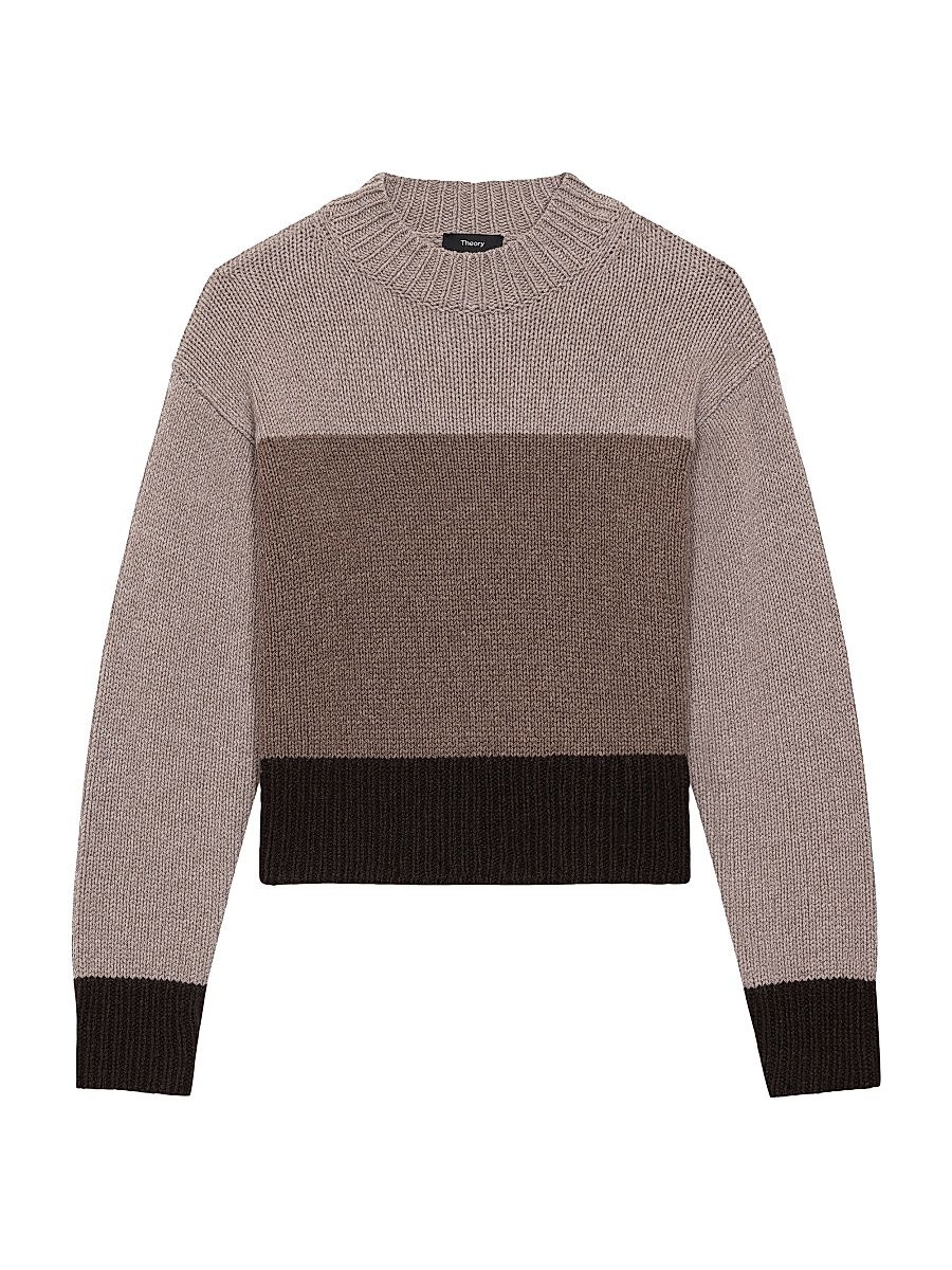 Women's Colorblock Crewneck Sweater - Light Heather Brown Multi - Size Medium