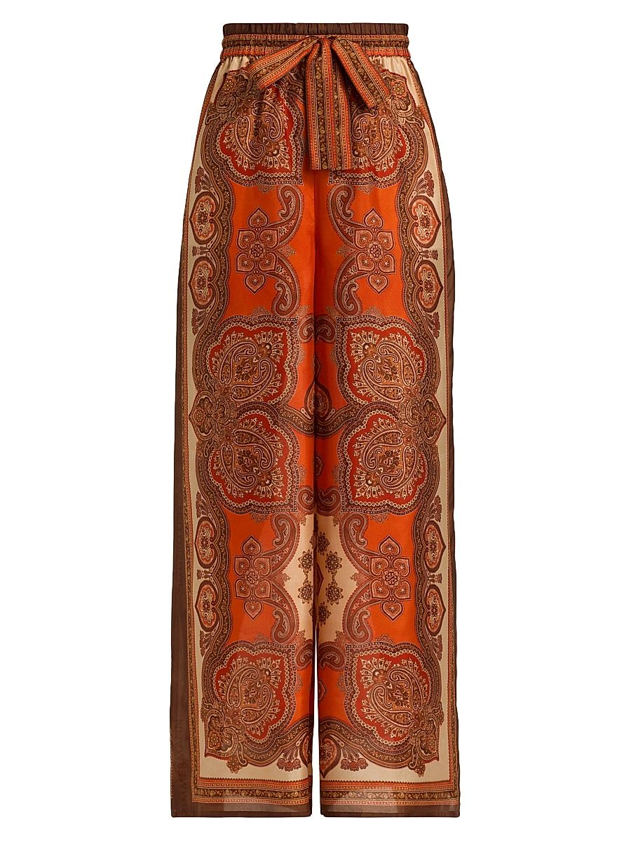 Women's Mahon Silk Relaxed Pants - Tangerine Paisley - Size 0