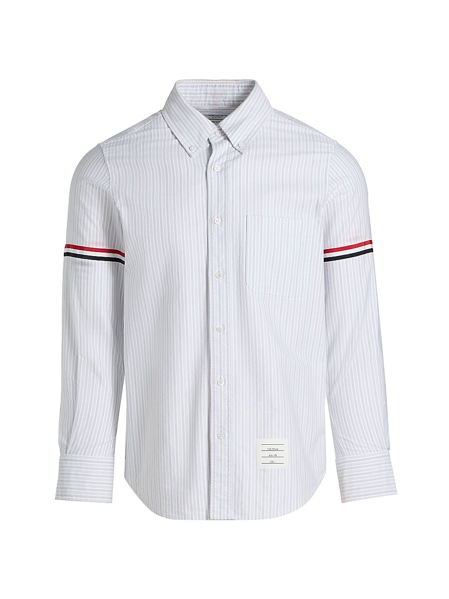 Men's Striped Cotton Poplin Shirt - Med Grey - Size XXL