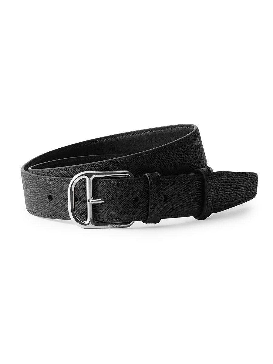 Men's Saffiano Leather Belt - Black - Size 38