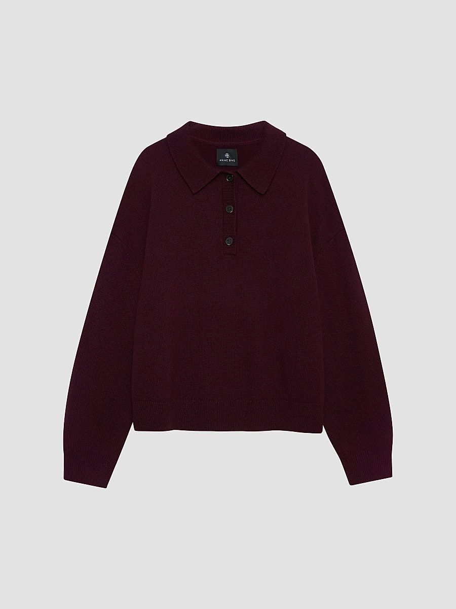 Women's Lee Polo Sweater - Burgundy - Size XS