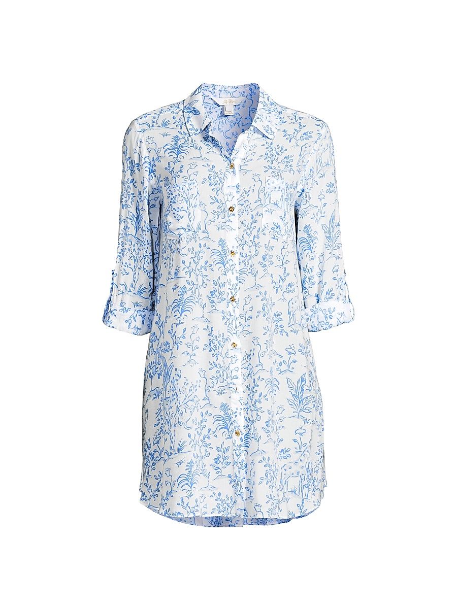 Women's Natalie Floral Cover-Up Shirtdress - Resort White Tall Tales - Size Small