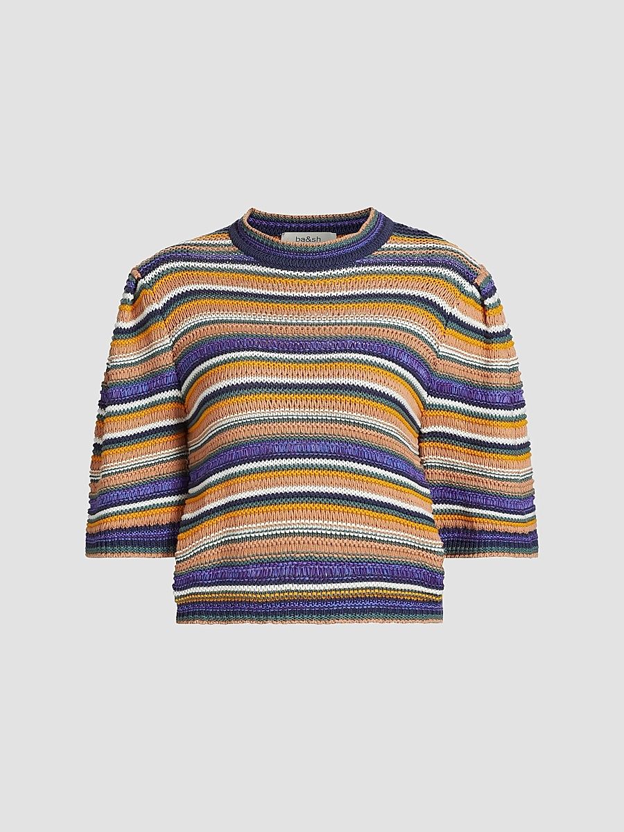 ba & sh Women's Farfaela Striped Cotton Sweater - Multico - Size Large