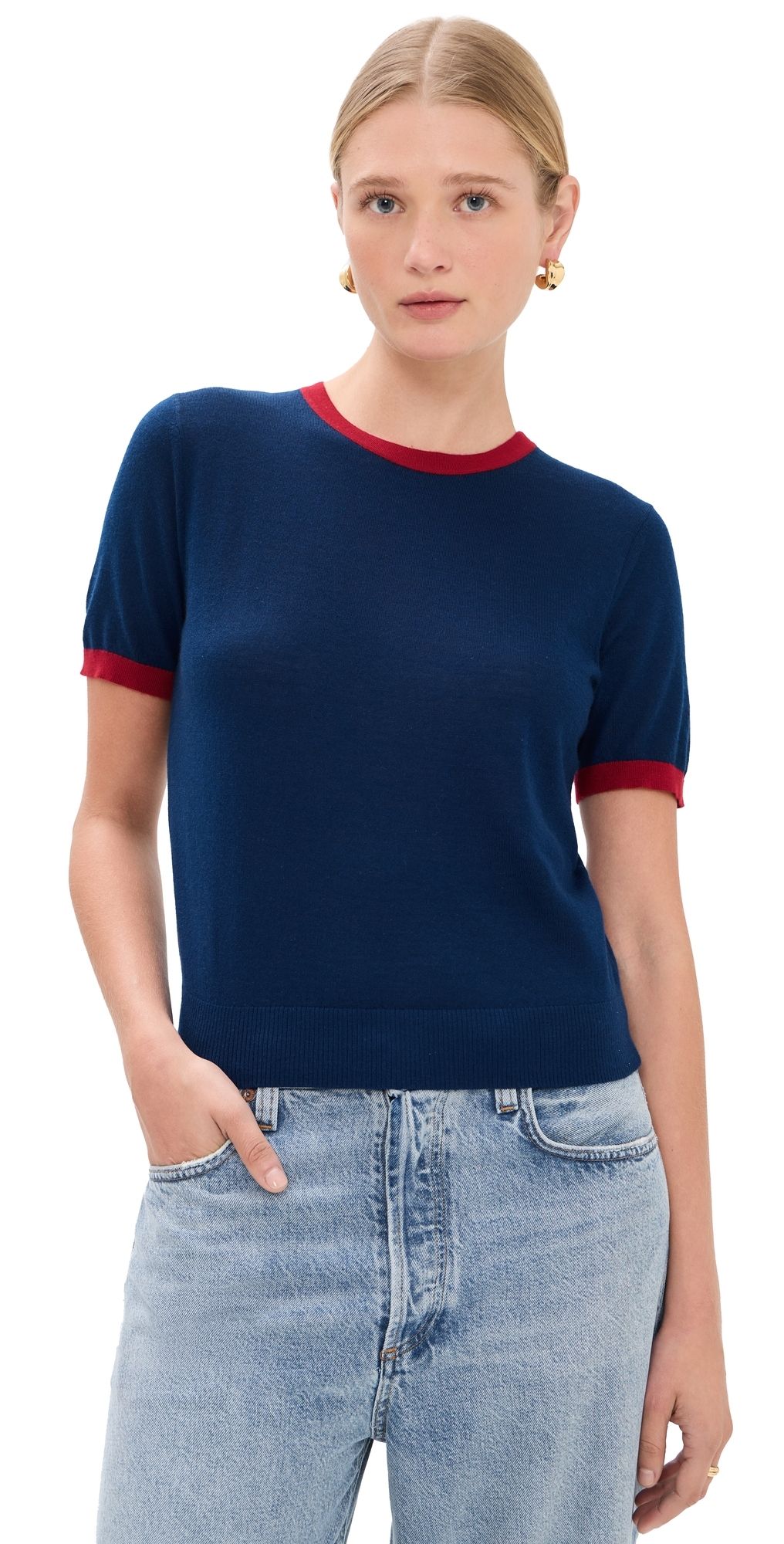 Guest in Residence Airy Ringer Tee Navy/Carmine XL