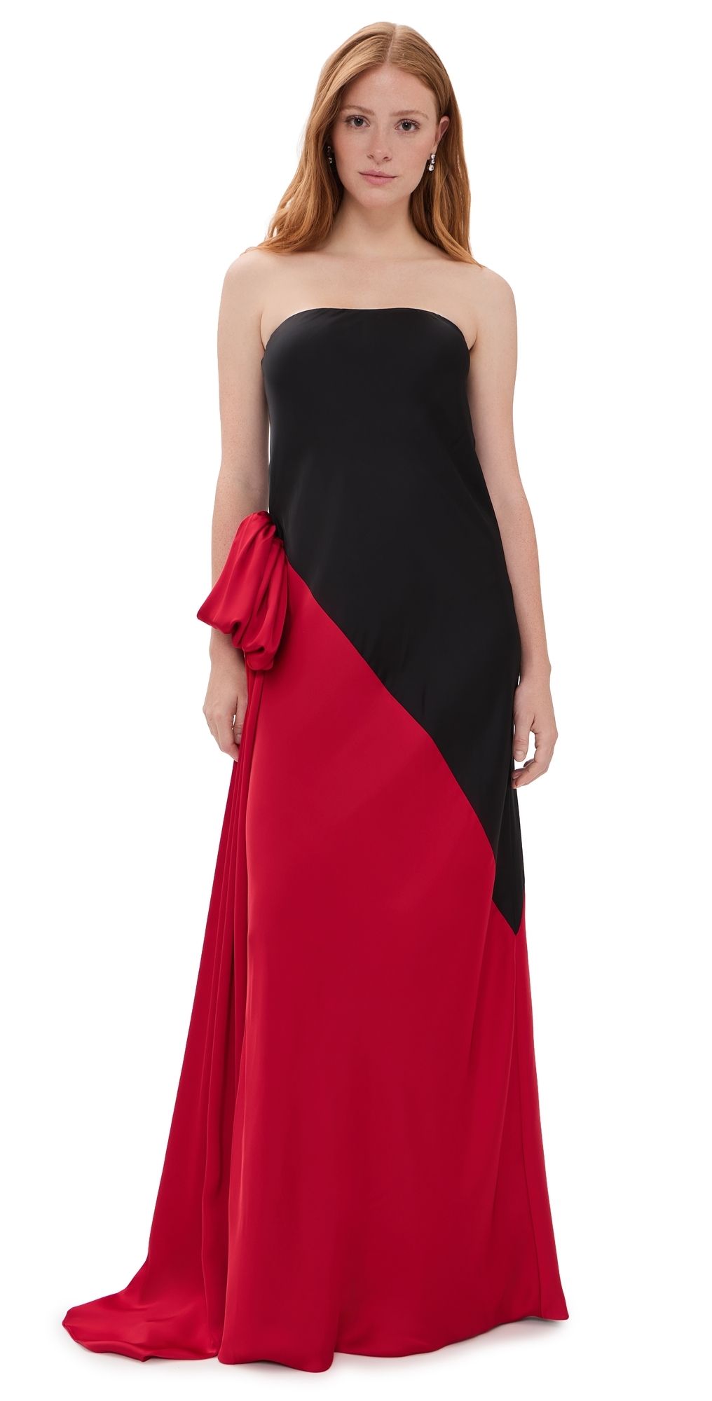 Norma Kamali Strapless Spliced Bias Bow Gown Tiger Red/Black S