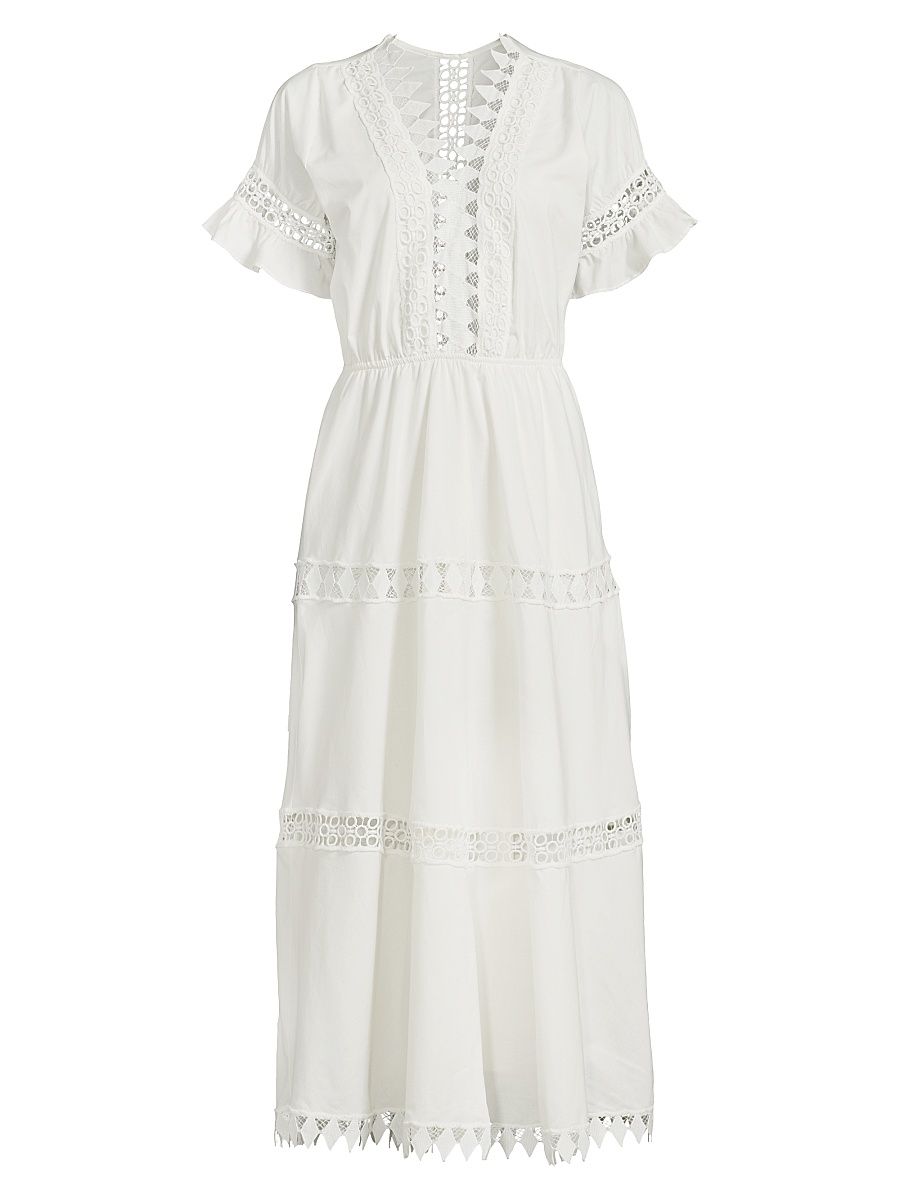 Women's Ora Tiered Cotton Midi-Dress - White - Size XL