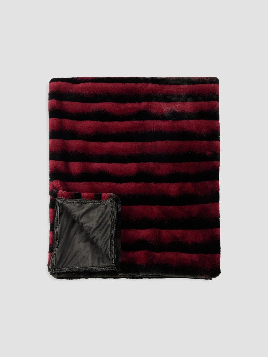 Gorski Striped Faux-Fur Throw Blanket - Burgundy Chinch