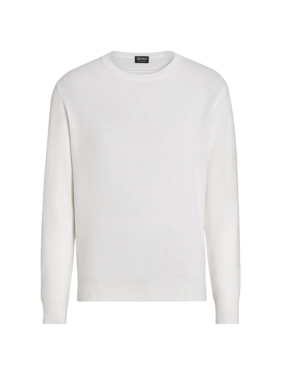 ZEGNA Men's Oasi Cashmere Crewneck T-Shirt - White Melange - Size 44