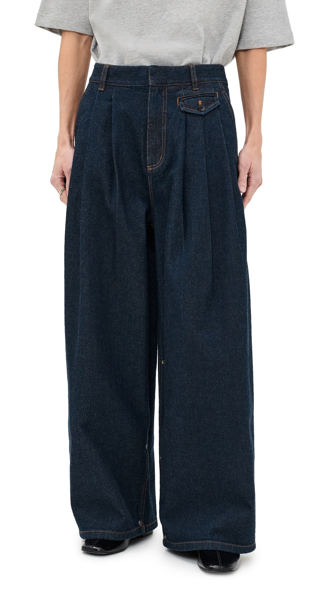 Tibi Petite Indigo Denim Triple Pleat Jeans Indigo 28
