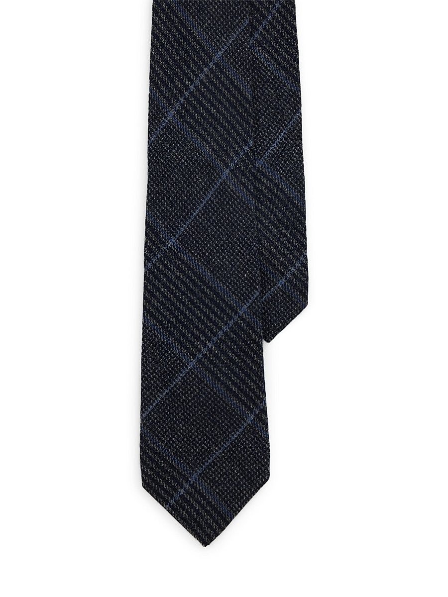 Men's Plaid Wool-Silk Tie - Medium Grey Navy