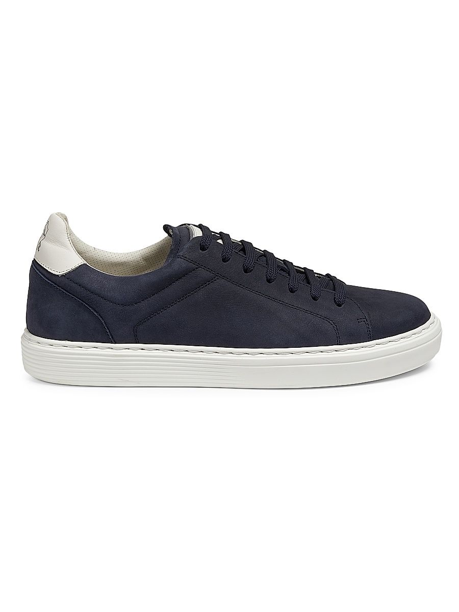 Men's Suede-Trim Low-Top Leather Sneakers - Navy - Size 8.5