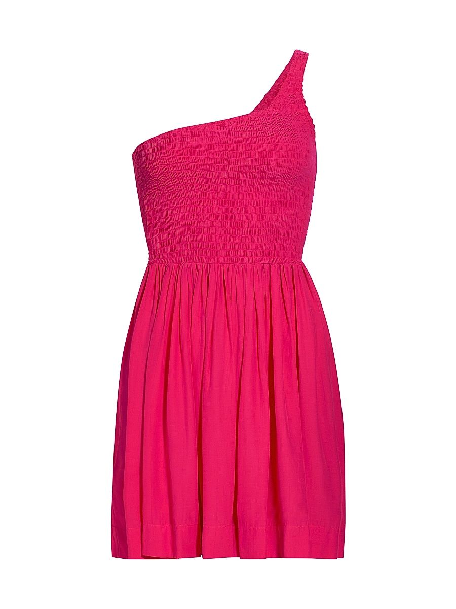 Women's Artista Asymmetric Smocked Minidress - Rosado - Size Large