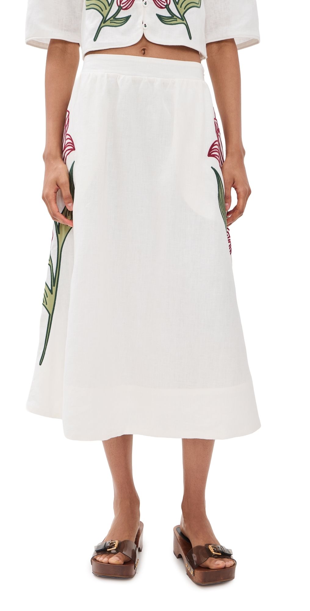FARM Rio Flower Midi Skirt Off-White M