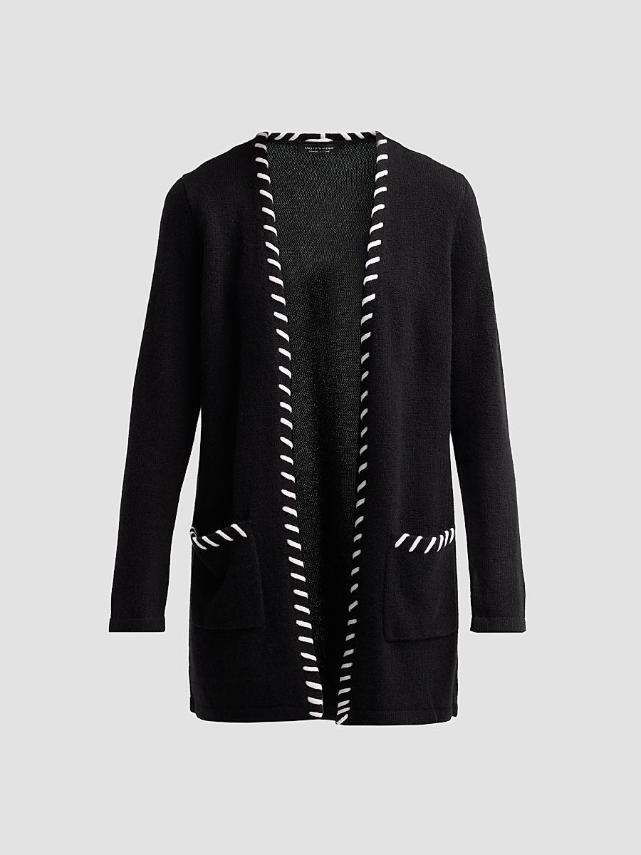 Women's Whipstitch Cashmere Cardigan - Latte Black - Size XL